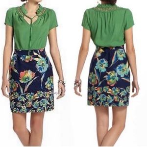 Tabitha Anthropologie Green Blue Floral Dress Size 0